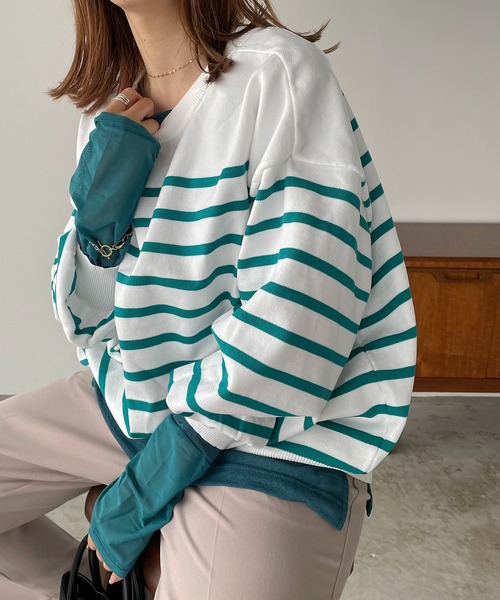 210nouve(トゥージュヌーブ)の「シアー切替ロングTシャツ(Tシャツ/カットソー・レディース・ブラック/ダークグリーン/アイボリー/ダークブルー/パープル・FREE)」の20枚目の写真