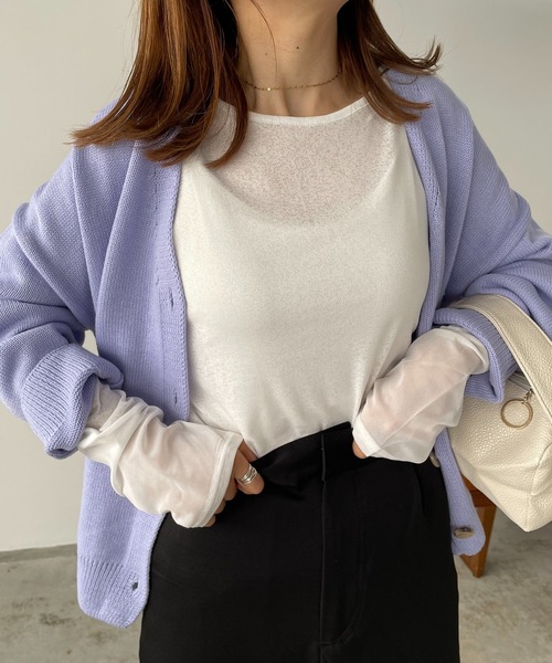 210nouve(トゥージュヌーブ)の「シアー切替ロングTシャツ(Tシャツ/カットソー・レディース・ブラック/ダークグリーン/アイボリー/ダークブルー/パープル・FREE)」の8枚目の写真