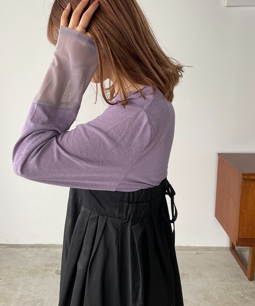 210nouve(トゥージュヌーブ)の「シアー切替ロングTシャツ(Tシャツ/カットソー・レディース・ブラック/ダークグリーン/アイボリー/ダークブルー/パープル・FREE)」の11枚目の写真