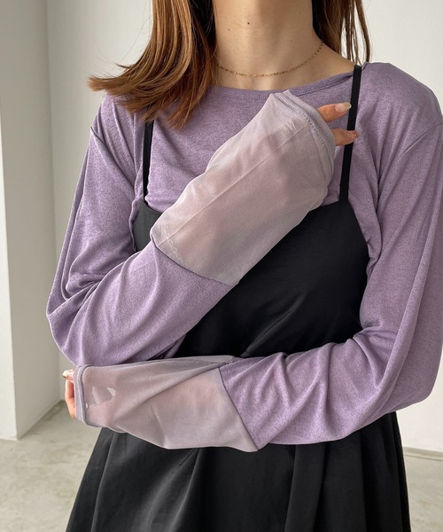 210nouve(トゥージュヌーブ)の「シアー切替ロングTシャツ(Tシャツ/カットソー・レディース・ブラック/ダークグリーン/アイボリー/ダークブルー/パープル・FREE)」の9枚目の写真