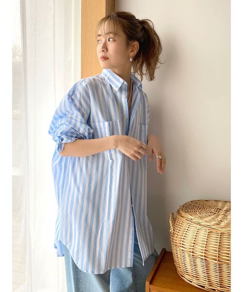 Ungrid（アングリッド）の「ワイドピッチストライプシャツ（シャツ/ブラウス・レディース・ピンク/ブルー/パープル・FREE）」の8枚目の写真