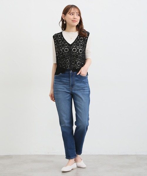 Honeys（ハニーズ）の「デニムテーパード（股下６６ｃｍ）（デニムパンツ・レディース・ワンウォッシュ/ライトインディゴブルー・S/M/L/LL）」の17枚目の写真