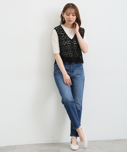 Honeys（ハニーズ）の「デニムテーパード（股下６６ｃｍ）（デニムパンツ・レディース・ワンウォッシュ/ライトインディゴブルー・S/M/L/LL）」の14枚目の写真