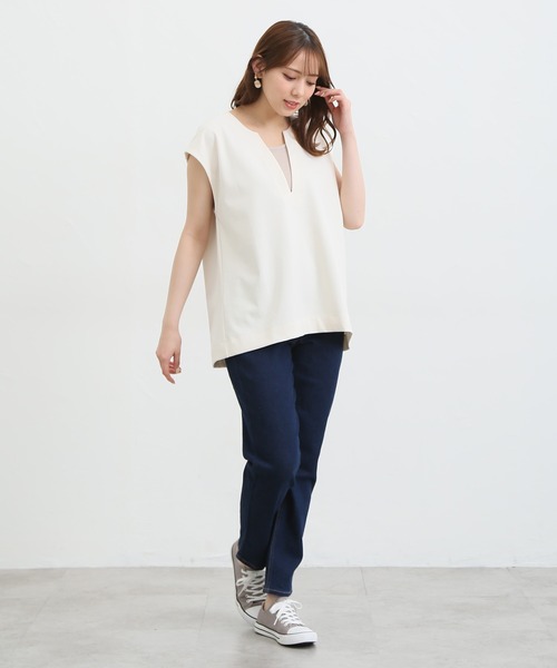 Honeys（ハニーズ）の「デニムテーパード（股下６６ｃｍ）（デニムパンツ・レディース・ワンウォッシュ/ライトインディゴブルー・S/M/L/LL）」の4枚目の写真