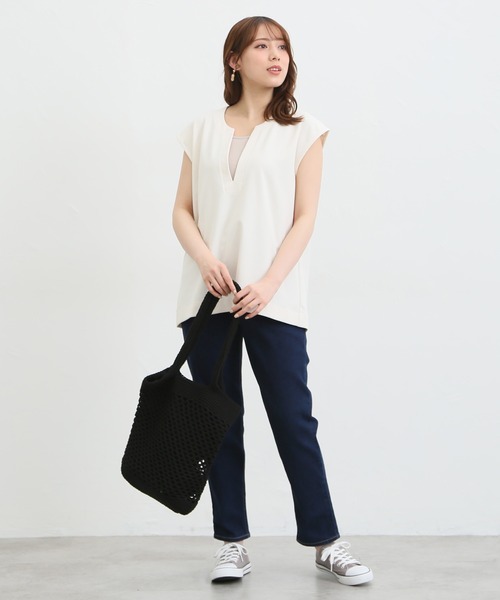 Honeys（ハニーズ）の「デニムテーパード（股下６６ｃｍ）（デニムパンツ・レディース・ワンウォッシュ/ライトインディゴブルー・S/M/L/LL）」の13枚目の写真