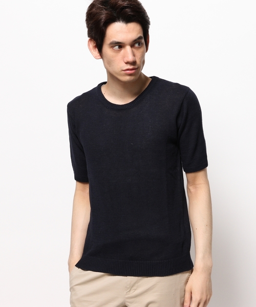 CROON A SONG（クルーンアソング）の「綿麻半袖ｸﾙｰﾈｯｸﾆｯﾄ（ニット/セーター・メンズ・ブルー系その他/ホワイト/ネイビー・46/48）」の3枚目の写真