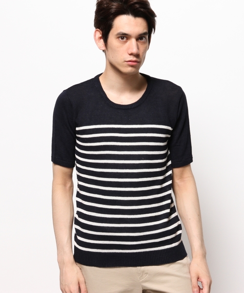 CROON A SONG（クルーンアソング）の「綿麻半袖ｸﾙｰﾈｯｸﾆｯﾄ（ニット/セーター・メンズ・ブルー系その他/ホワイト/ネイビー・46/48）」の10枚目の写真