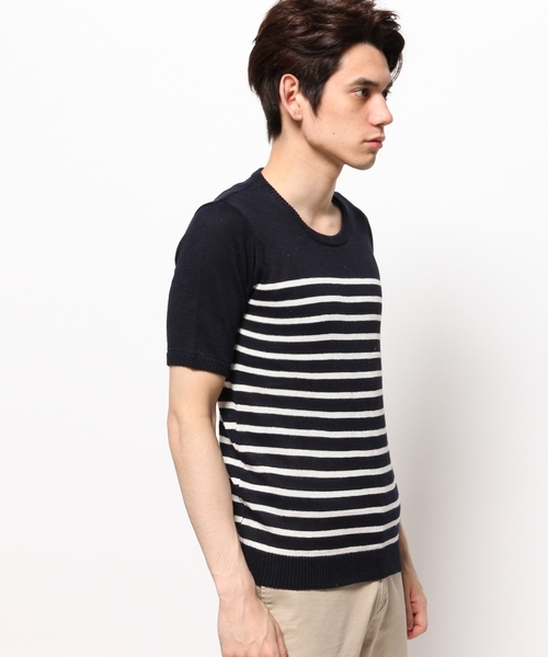 CROON A SONG（クルーンアソング）の「綿麻半袖ｸﾙｰﾈｯｸﾆｯﾄ（ニット/セーター・メンズ・ブルー系その他/ホワイト/ネイビー・46/48）」の9枚目の写真