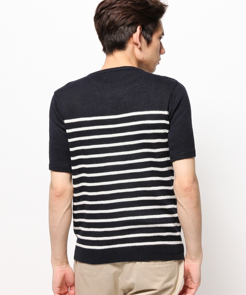 CROON A SONG（クルーンアソング）の「綿麻半袖ｸﾙｰﾈｯｸﾆｯﾄ（ニット/セーター・メンズ・ブルー系その他/ホワイト/ネイビー・46/48）」の8枚目の写真