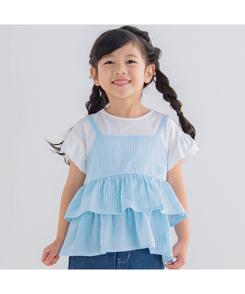 Noeil aime BeBe(ノイユエイムベベ)の「Noeil aime BeBe/ストライプキャミソールドッキングTシャツ (80~130cm)(Tシャツ/カットソー・キッズ・ピンク系その他/ブルー系その他・90/120/100/110/130/80)」の2枚目の写真