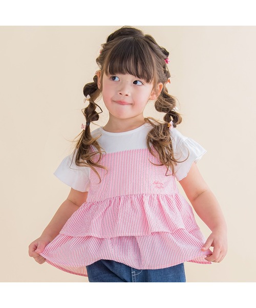 Noeil aime BeBe(ノイユエイムベベ)の「Noeil aime BeBe/ストライプキャミソールドッキングTシャツ (80~130cm)(Tシャツ/カットソー・キッズ・ピンク系その他/ブルー系その他・90/120/100/110/130/80)」の1枚目の写真