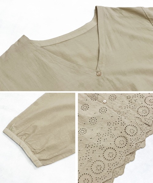 Fizz（フィズ）の「【Fizz/フィズ】　綿キャンブリック　スカラップレースガウンワンピース（ワンピース・レディース・オフホワイト/ダークブルー/グレイッシュベージュ/ブラック・M）」の12枚目の写真