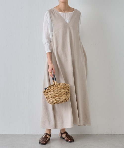 BEARDSLEY(ビアズリー)の「リネンジャンパースカート(ワンピース・レディース・ブラック/ベージュ・S/M)」の12枚目の写真