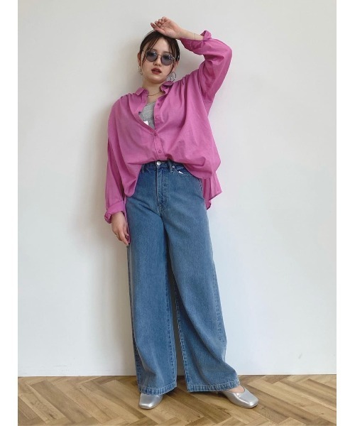 AMERICAN HOLIC（アメリカンホリック）の「カルゼソフトシャツ（シャツ/ブラウス・レディース・ネイビー/ピンク系その他/ピンク/オフホワイト/サックスブルー系3/ネイビー系2・L/M）」の7枚目の写真