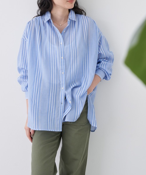 AMERICAN HOLIC（アメリカンホリック）の「カルゼソフトシャツ（シャツ/ブラウス・レディース・ネイビー/ピンク系その他/ピンク/オフホワイト/サックスブルー系3/ネイビー系2・L/M）」の8枚目の写真