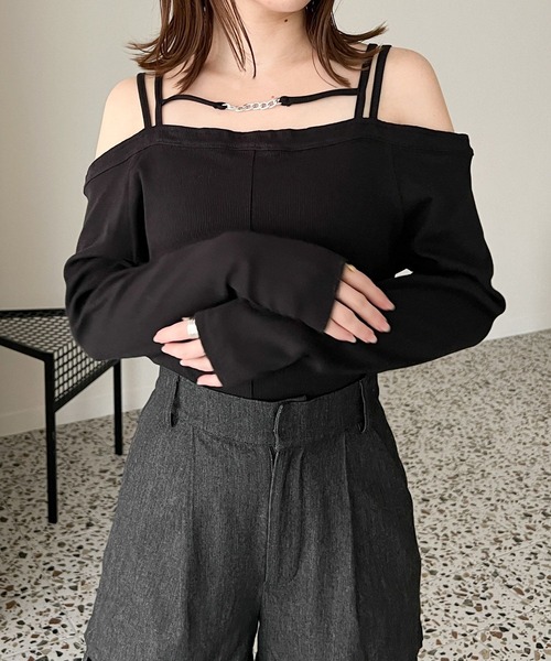 Heather（ヘザー）の「フロントチェーンオフショルT　195524（Tシャツ/カットソー・レディース・ブラック/グレー/アイボリー・FREE）」の3枚目の写真
