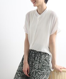 ◆【ヘルシーなシアー感】前開きバンドカラーシャツ