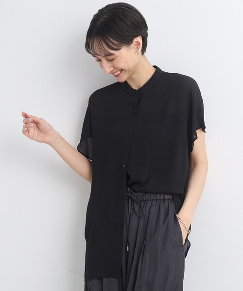 Cutie Blonde(キューティーブロンド)の「◆【ヘルシーなシアー感】前開きバンドカラーシャツ(シャツ/ブラウス・レディース・ホワイト系/ブラック/黄緑系・01/02/03)」の2枚目の写真