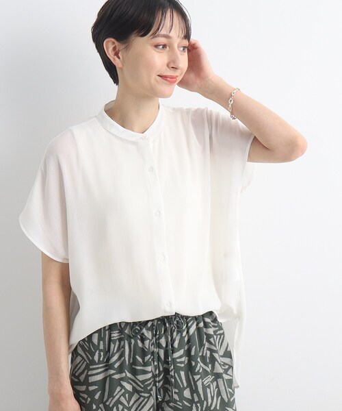 Cutie Blonde(キューティーブロンド)の「◆【ヘルシーなシアー感】前開きバンドカラーシャツ(シャツ/ブラウス・レディース・ホワイト系/ブラック/黄緑系・01/02/03)」の7枚目の写真