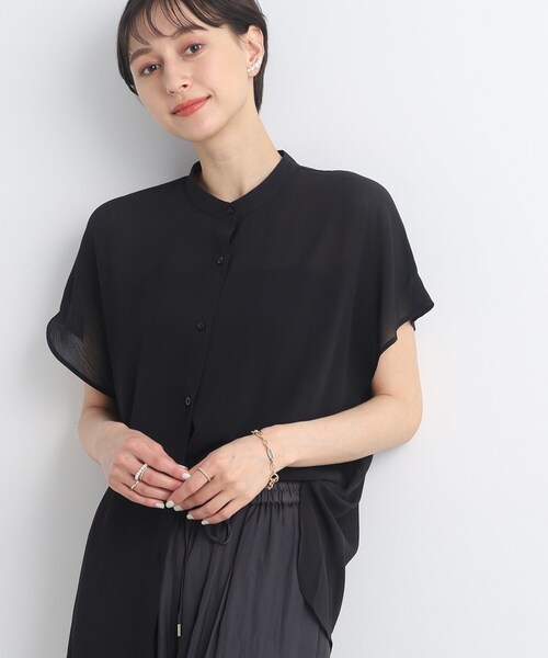 Cutie Blonde(キューティーブロンド)の「◆【ヘルシーなシアー感】前開きバンドカラーシャツ(シャツ/ブラウス・レディース・ホワイト系/ブラック/黄緑系・01/02/03)」の13枚目の写真