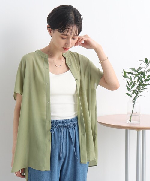 Cutie Blonde(キューティーブロンド)の「◆【ヘルシーなシアー感】前開きバンドカラーシャツ(シャツ/ブラウス・レディース・ホワイト系/ブラック/黄緑系・01/02/03)」の18枚目の写真