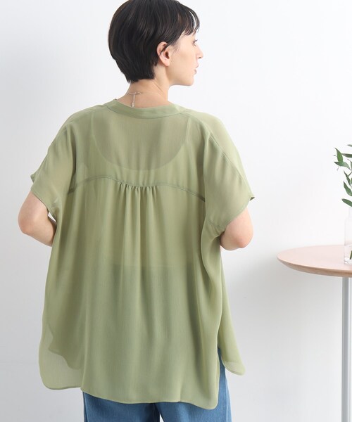 Cutie Blonde(キューティーブロンド)の「◆【ヘルシーなシアー感】前開きバンドカラーシャツ(シャツ/ブラウス・レディース・ホワイト系/ブラック/黄緑系・01/02/03)」の20枚目の写真