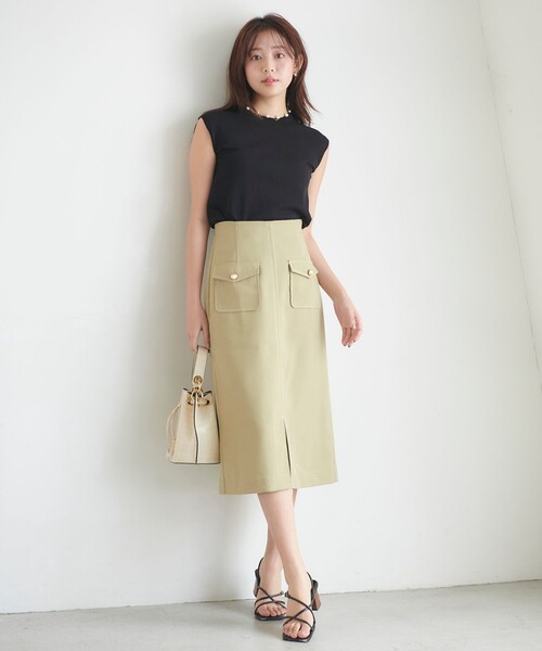 Feroux(フェルゥ)の「【洗える】フラップナロー スカート(スカート・レディース・ライトグリーン系/スカイブルー系/アイボリー系9・1/2)」の5枚目の写真