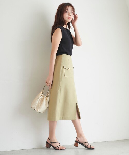 Feroux(フェルゥ)の「【洗える】フラップナロー スカート(スカート・レディース・ライトグリーン系/スカイブルー系/アイボリー系9・1/2)」の6枚目の写真