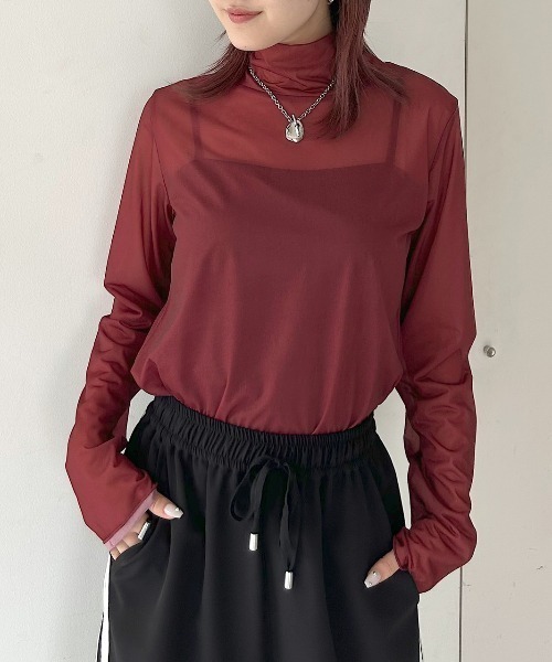 PAGEBOY（ページボーイ）の「アソートシアーハイネック（Tシャツ/カットソー・レディース・ブラック/オフホワイト/ボルドー/ピンク系その他/ブラック系その他・FREE）」の5枚目の写真