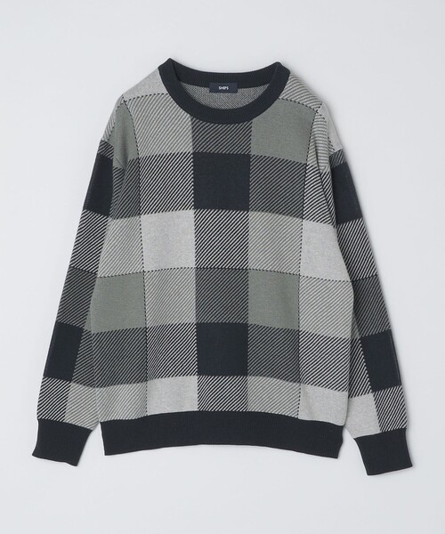 セール】SHIPS:〈手洗い可能〉コットン カシミヤ チェック クルー