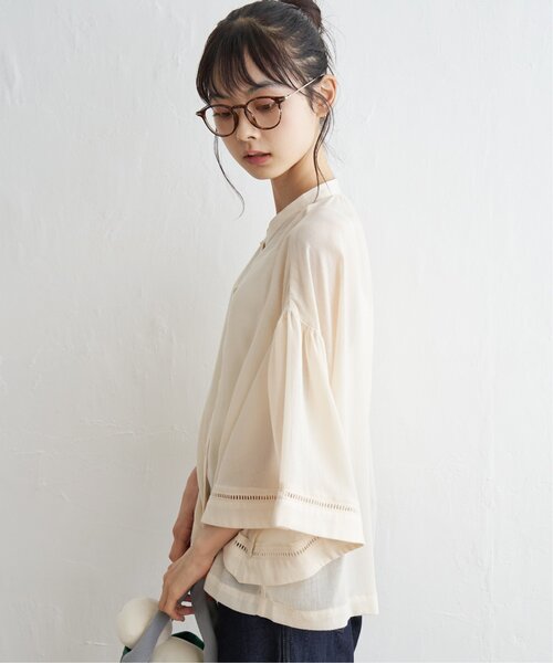 LBC（エルビーシー）の「シアーハシゴレーススリーブシャツ（シャツ/ブラウス・レディース・ブラック/オフホワイト・L/M）」の7枚目の写真