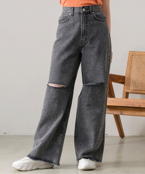 RETRO GIRL（レトロガール）の「スリットデニムPT（デニムパンツ・レディース・ライトブルー/ブラック/ブルー系その他5・MEDIUM/LARGE）」の2枚目の写真