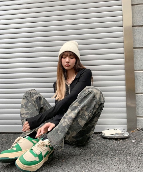 ★ 男前 カーゴ 迷彩 カーキ デニムMIX リメイク 美ライン スカート★ ☆ 男前 カーゴ 迷彩 カーキ デニムMIX リメイク 美ライン