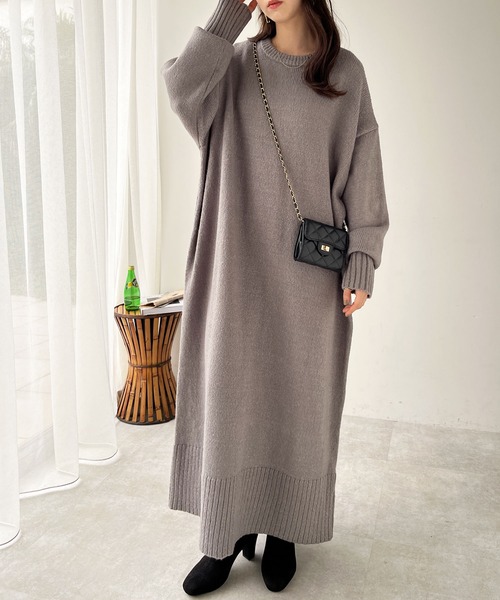 GeeRA（ジーラ）の「ゆるシルエットニットマキシワンピース（ワンピース・レディース・ブラック/ベージュ/杢グレー・LARGE/MEDIUM）」の7枚目の写真