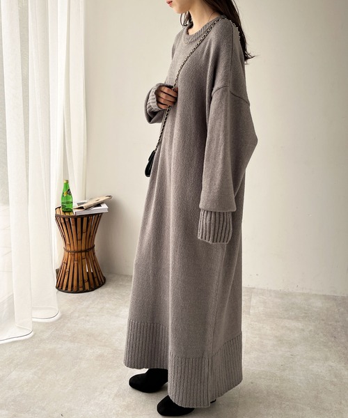 GeeRA（ジーラ）の「ゆるシルエットニットマキシワンピース（ワンピース・レディース・ブラック/ベージュ/杢グレー・LARGE/MEDIUM）」の8枚目の写真