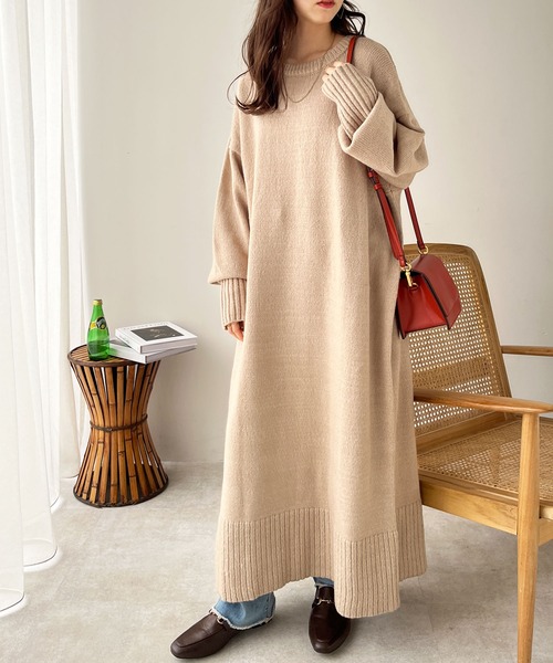 GeeRA（ジーラ）の「ゆるシルエットニットマキシワンピース（ワンピース・レディース・ブラック/ベージュ/杢グレー・LARGE/MEDIUM）」の12枚目の写真