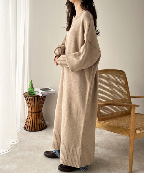 GeeRA（ジーラ）の「ゆるシルエットニットマキシワンピース（ワンピース・レディース・ブラック/ベージュ/杢グレー・LARGE/MEDIUM）」の14枚目の写真