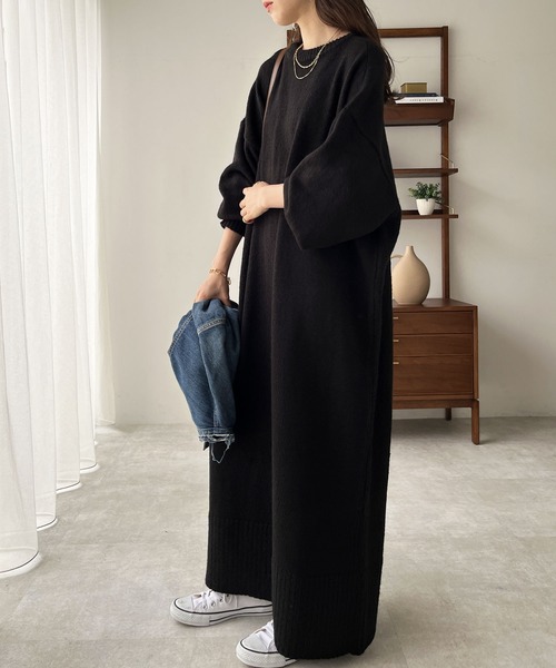 GeeRA（ジーラ）の「ゆるシルエットニットマキシワンピース（ワンピース・レディース・ブラック/ベージュ/杢グレー・LARGE/MEDIUM）」の5枚目の写真