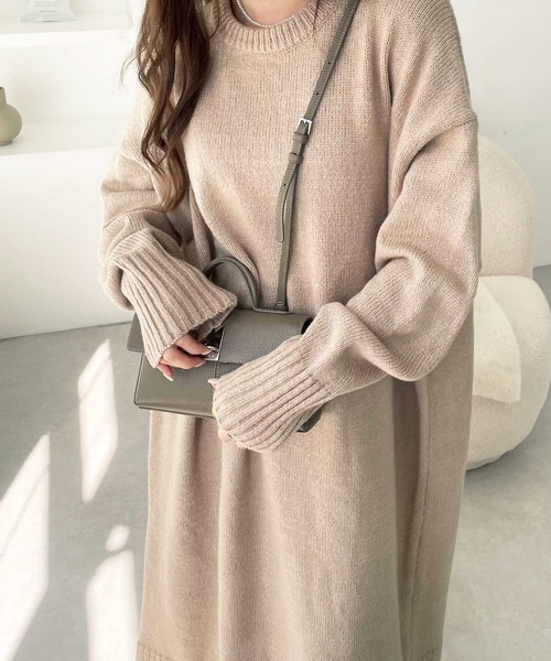 GeeRA（ジーラ）の「ゆるシルエットニットマキシワンピース（ワンピース・レディース・ブラック/ベージュ/杢グレー・LARGE/MEDIUM）」の21枚目の写真