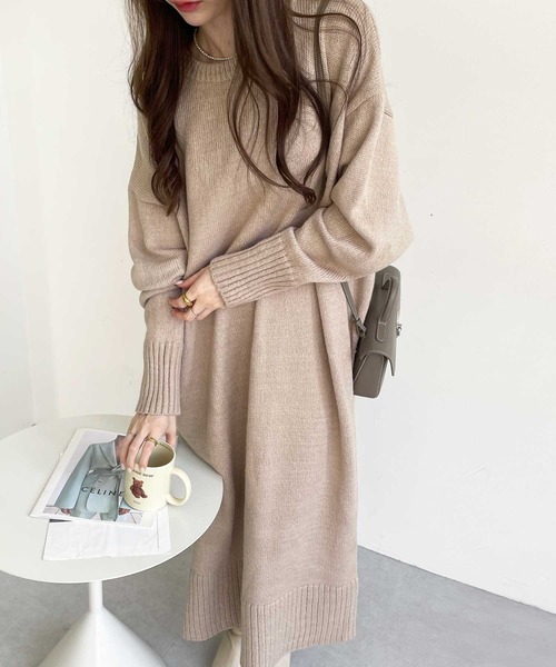 GeeRA（ジーラ）の「ゆるシルエットニットマキシワンピース（ワンピース・レディース・ブラック/ベージュ/杢グレー・LARGE/MEDIUM）」の19枚目の写真