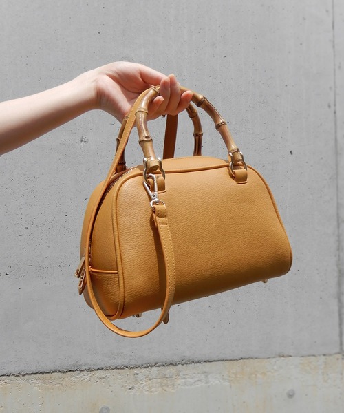 minia(ミニア)の「バンブーハンドルボストンバッグ(ハンドバッグ・レディース・アイボリー/マスタード/ブラウン/ホワイト/ブラウン系1/アイボリー系1・FREE)」の6枚目の写真