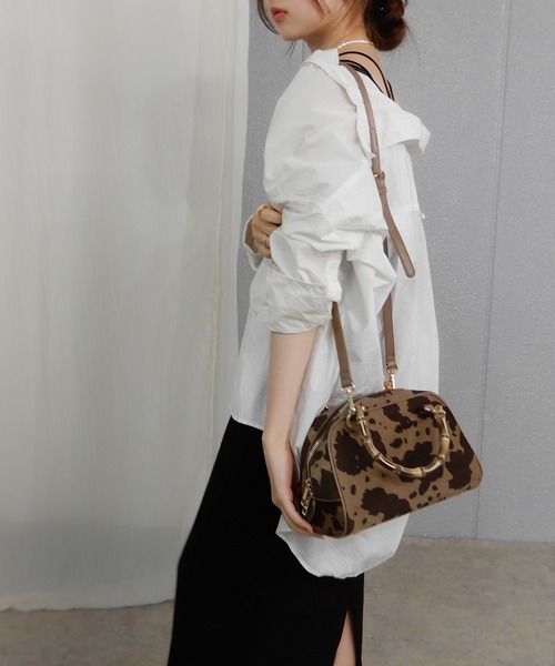 minia(ミニア)の「バンブーハンドルボストンバッグ(ハンドバッグ・レディース・アイボリー/マスタード/ブラウン/ホワイト/ブラウン系1/アイボリー系1・FREE)」の10枚目の写真