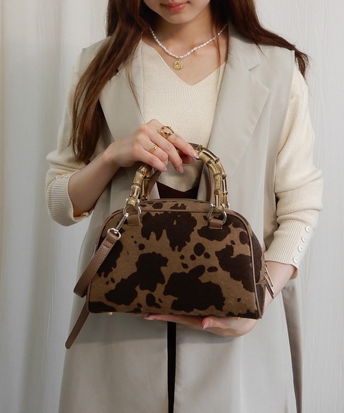 minia(ミニア)の「バンブーハンドルボストンバッグ(ハンドバッグ・レディース・アイボリー/マスタード/ブラウン/ホワイト/ブラウン系1/アイボリー系1・FREE)」の12枚目の写真