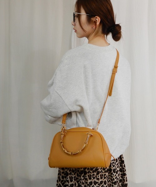 オンライン完売商品♡テチチ　バンブーハンドル ブラウン ボストンバッグ ブラウン バンブーハンドルボストン《2025spring catalog item