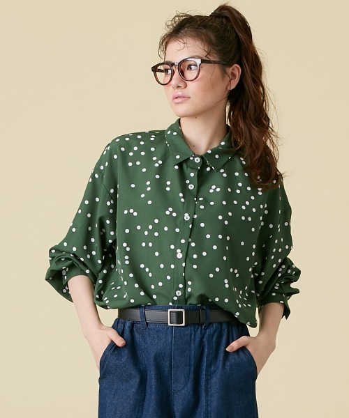 Le temps riche(ルタンリッシュ)の「ドットプリントシャツ<Le temps riche>(シャツ/ブラウス・レディース・ブラック/グリーン/オフホワイト・M/L)」の3枚目の写真