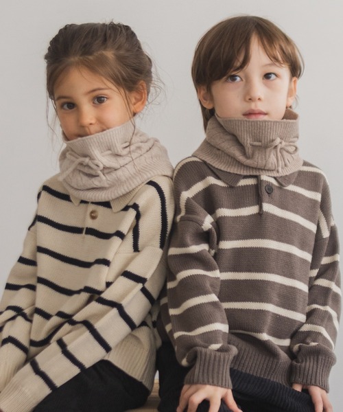 pairmanon（ペアマノン）の「あったかニットケーブル編み2WAYスヌード（ネックウォーマー/スヌード・キッズ・グレイッシュベージュ・FREE）」の3枚目の写真