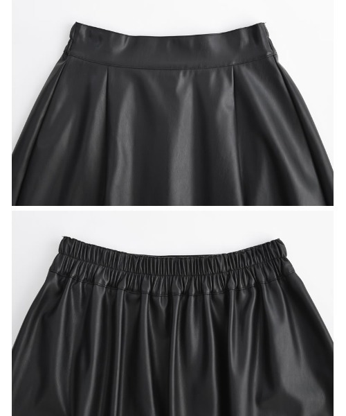 Re:EDIT（リエディ）の「[新色追加][2023A/W COLLECTION][低身長サイズ有]フェイクレザーロングフレアスカート（スカート・レディース・ブラック/アイボリー・MEDIUM/SHORT/LARGE）」の7枚目の写真