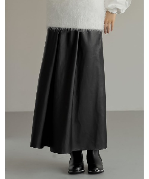 Re:EDIT（リエディ）の「[新色追加][2023A/W COLLECTION][低身長サイズ有]フェイクレザーロングフレアスカート（スカート・レディース・ブラック/アイボリー・MEDIUM/SHORT/LARGE）」の10枚目の写真