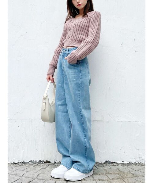 RESEXXY（リゼクシー）の「センターケーブルショートニット（ニット/セーター・レディース・ホワイト/ピンク/ブラック・FREE）」の4枚目の写真