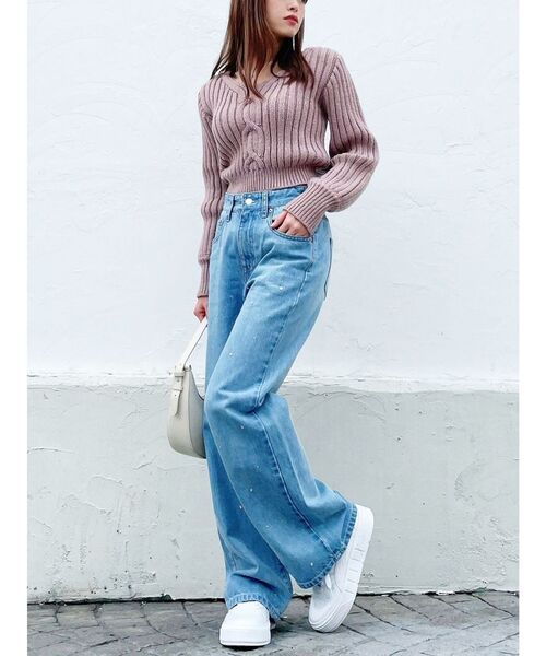 RESEXXY（リゼクシー）の「センターケーブルショートニット（ニット/セーター・レディース・ホワイト/ピンク/ブラック・FREE）」の5枚目の写真